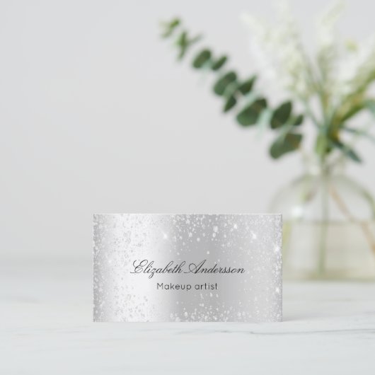 Silver metal glitter elegant QR-code Visitekaartje (Staand voorkant)