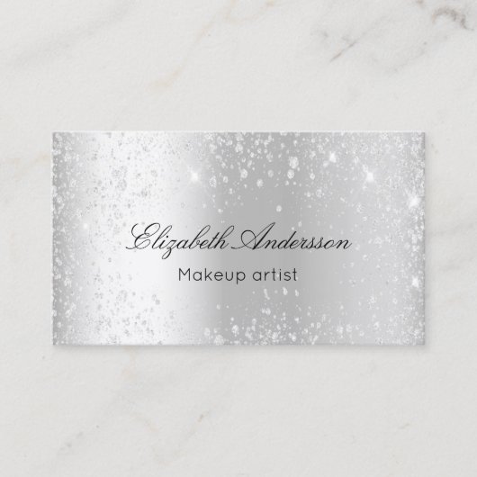Silver metal glitter elegant QR-code Visitekaartje (Voorkant)