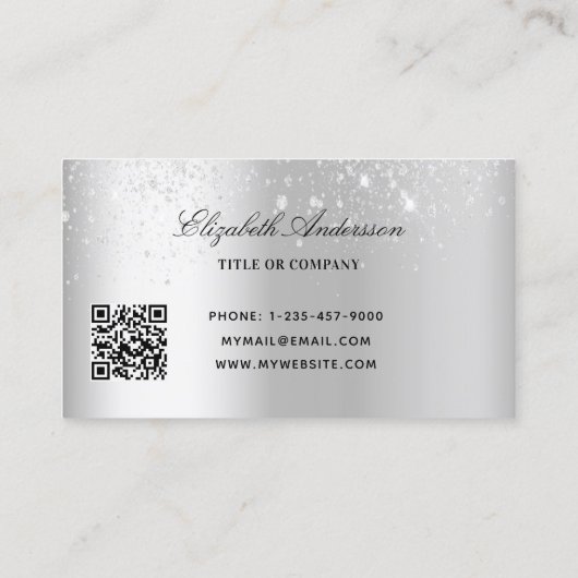 Silver metal glitter logo elegant QR-code Visitekaartje (Achterkant)