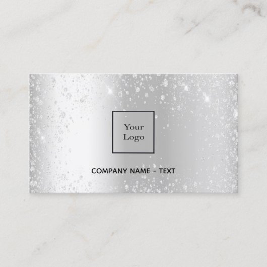 Silver metal glitter logo elegant QR-code Visitekaartje (Voorkant)