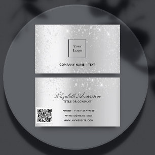 Silver metal glitter logo elegant QR-code Visitekaartje