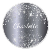 Silver metal glitter name glam girly keramische knop (Voorkant)