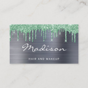 Silver Metal Green Glitter Drip Hair & Makeup Visitekaartje