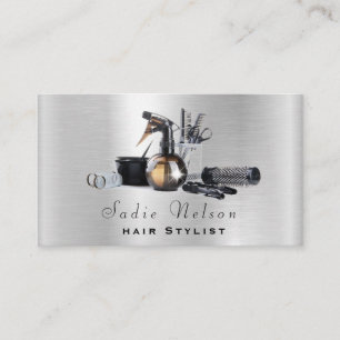 Silver Metal Hair stylist Salon Tools Beauty Visitekaartje