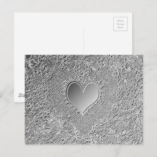 Silver Metal Heart Briefkaart (Voorkant / Achterkant)