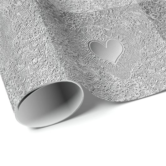 Silver Metal Heart Cadeaupapier (Rol Hoek)