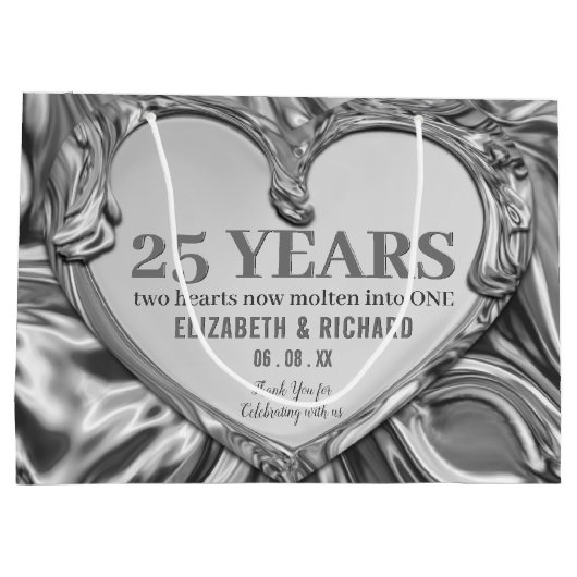 Silver Metal Heart Wedding Jubileum Groot Cadeauzakje (Achterkant)