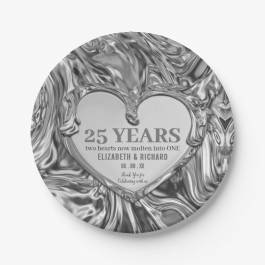 Silver Metal Heart Wedding Jubileum Papieren Bordje (Voorkant)