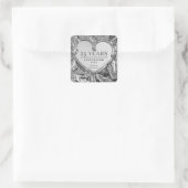 Silver Metal Heart Wedding Jubileum Vierkante Sticker (Tas)