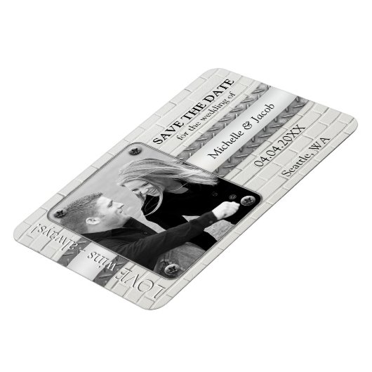 Silver Metal Industrial Photo Save the Date Magnet Magneet (Linkerzijde)