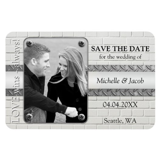Silver Metal Industrial Photo Save the Date Magnet Magneet (Horizontaal)