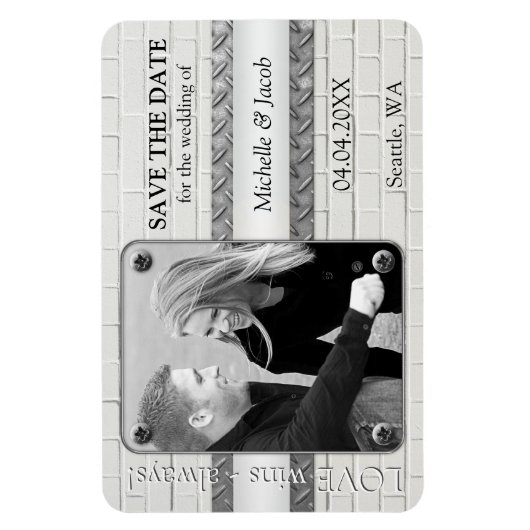 Silver Metal Industrial Photo Save the Date Magnet Magneet (Verticaal)