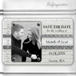 Silver Metal Industrial Photo Save the Date Magnet Magneet<br><div class="desc">Sparen de Magnet van de Datum die uw eigen foto door een modern industrieel ontwerp met witte stenen en zilveren metalen schroeven en details (gedrukt) wordt gevormd.</div>