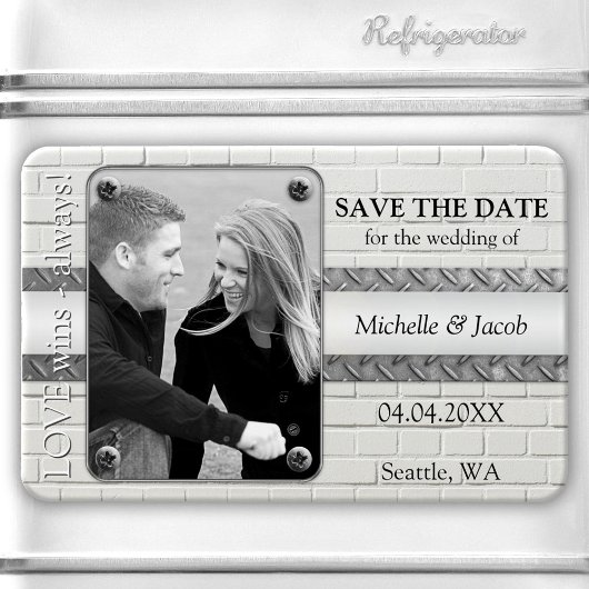 Silver Metal Industrial Photo Save the Date Magnet Magneet