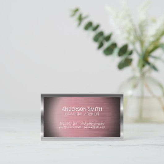 Silver Metal Lijst | Achtergrond roze metaal Visitekaartje (Staand voorkant)