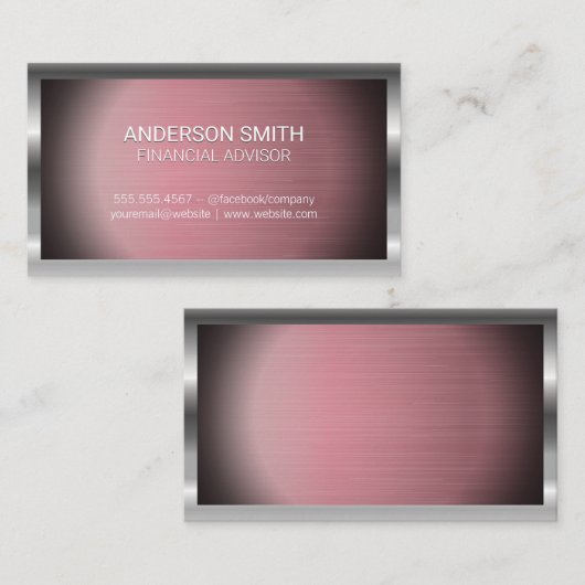 Silver Metal Lijst | Achtergrond roze metaal Visitekaartje (Voorkant / Achterkant)