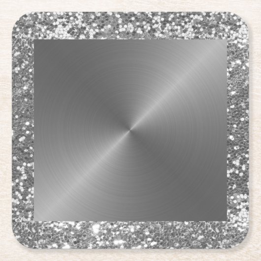 Silver Metal Look Glitter Metallic Kartonnen Onderzetters (Voorkant)