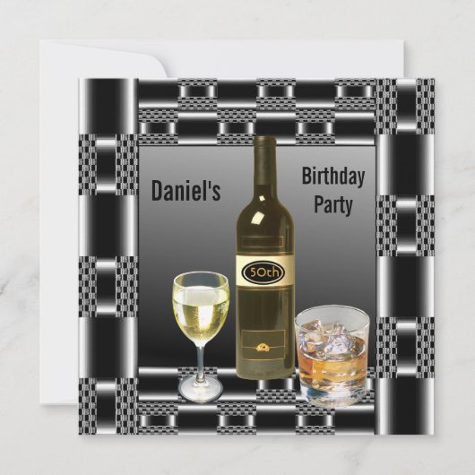 Silver Metal Mannen 50th Birthday Drink Man Kaart (Voorkant)