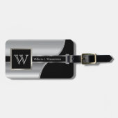 Silver Metal Masculine Monogram Executive Style Bagagelabel (Voorkant horizontaal)