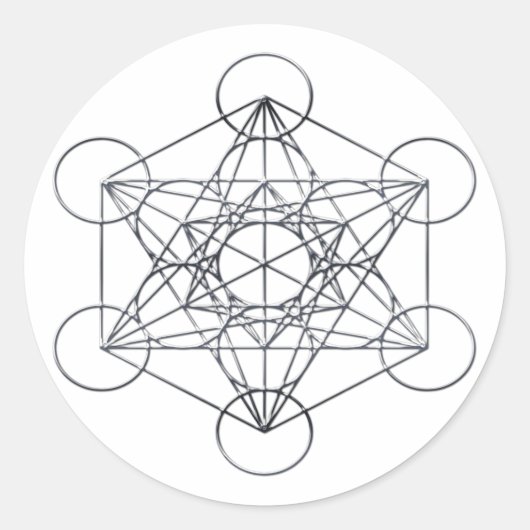 Silver Metal Metatron's Cube Ronde Sticker (Voorkant)