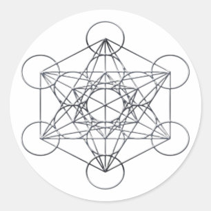 Silver Metal Metatron's Cube Ronde Sticker