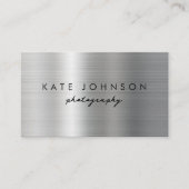 Silver Metal Modern Script QR Code Social Media Visitekaartje (Voorkant)