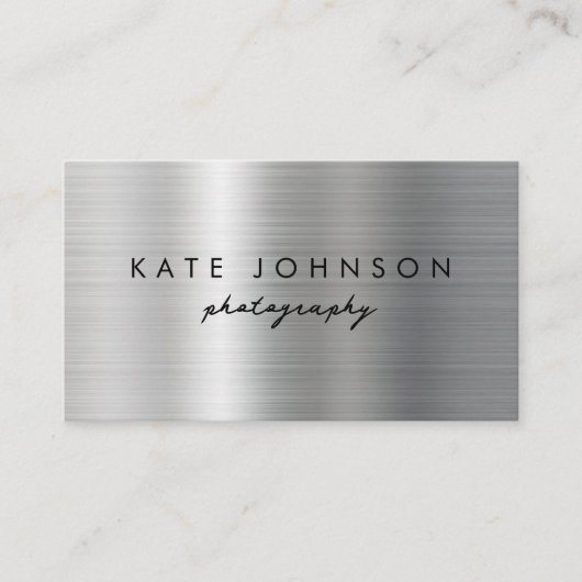 Silver Metal Modern Script QR Code Social Media Visitekaartje (Voorkant)