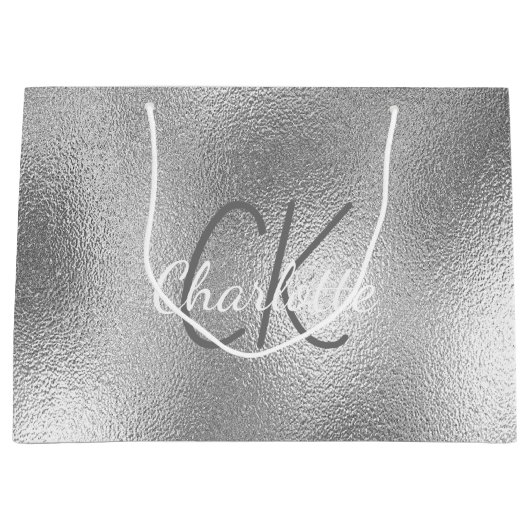 Silver metal monogram heet moderne elegant groot cadeauzakje (Voorkant)