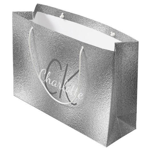 Silver metal monogram heet moderne elegant groot cadeauzakje (Achterkant Gekanteld)