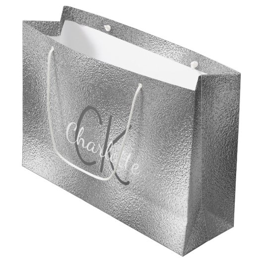 Silver metal monogram heet moderne elegant groot cadeauzakje (Voorkant Gekanteld)
