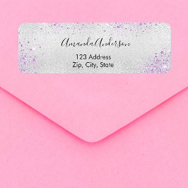 Silver metal paars glitter-stofretour etiket