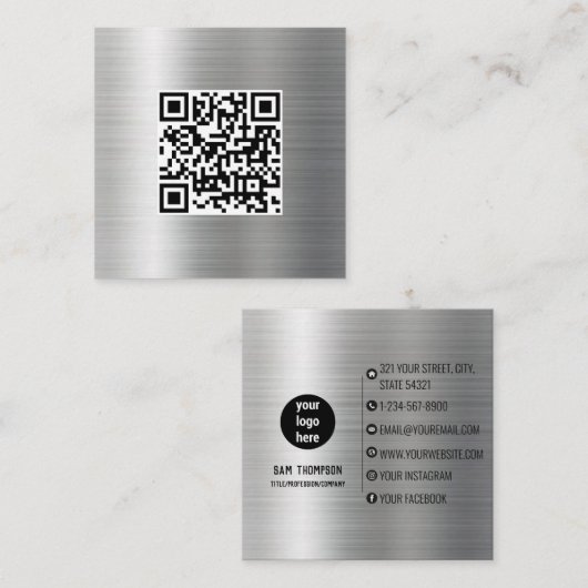 Silver Metal QR Code Business Visitekaartje (Voorkant / Achterkant)