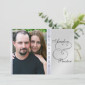 Silver Metal Side Damask Foto Weddenschap Kaart (Staand voorkant)