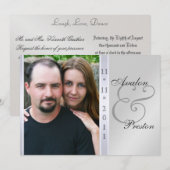 Silver Metal Side Damask Foto Weddenschap Kaart (Voorkant / Achterkant)