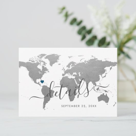 Silver Metal Wereldkaart Hotel Travel Information Informatiekaartje (Staand voorkant)