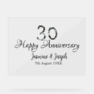 Silver Metallic 30th Happy jubileum toevoegen naam Acryl Bord