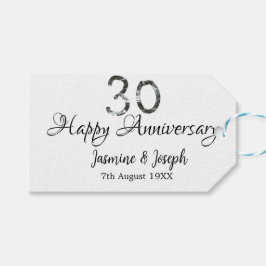 Silver Metallic 30th Happy jubileum toevoegen naam Cadeaulabel