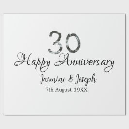 Silver Metallic 30th Happy jubileum toevoegen naam Cadeaupapier