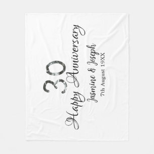 Silver Metallic 30th Happy jubileum toevoegen naam Fleece Deken