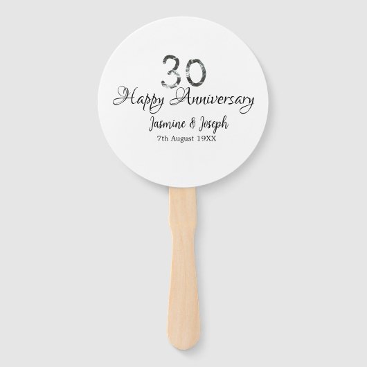 Silver Metallic 30th Happy jubileum toevoegen naam Handwaaier (Voorkant)