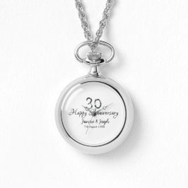 Silver Metallic 30th Happy jubileum toevoegen naam Horloge
