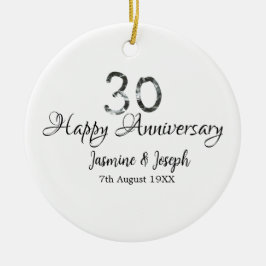 Silver Metallic 30th Happy jubileum toevoegen naam Keramisch Ornament