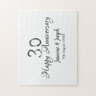 Silver Metallic 30th Happy jubileum toevoegen naam Legpuzzel