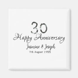 Silver Metallic 30th Happy jubileum toevoegen naam Magneet