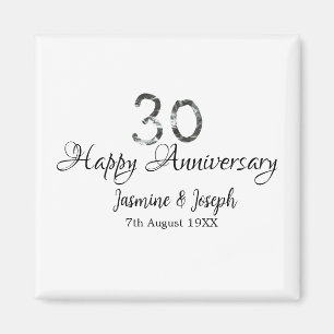 Silver Metallic 30th Happy jubileum toevoegen naam Magneet