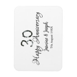 Silver Metallic 30th Happy jubileum toevoegen naam Magneet
