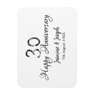 Silver Metallic 30th Happy jubileum toevoegen naam Magneet