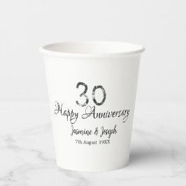Silver Metallic 30th Happy jubileum toevoegen naam Papieren Bekers