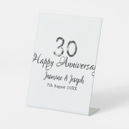 Silver Metallic 30th Happy jubileum toevoegen naam Reclamebord Met Voetstuk
