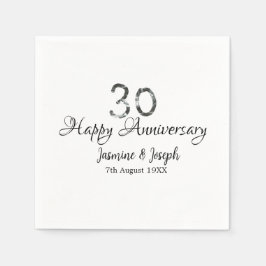 Silver Metallic 30th Happy jubileum toevoegen naam Servet